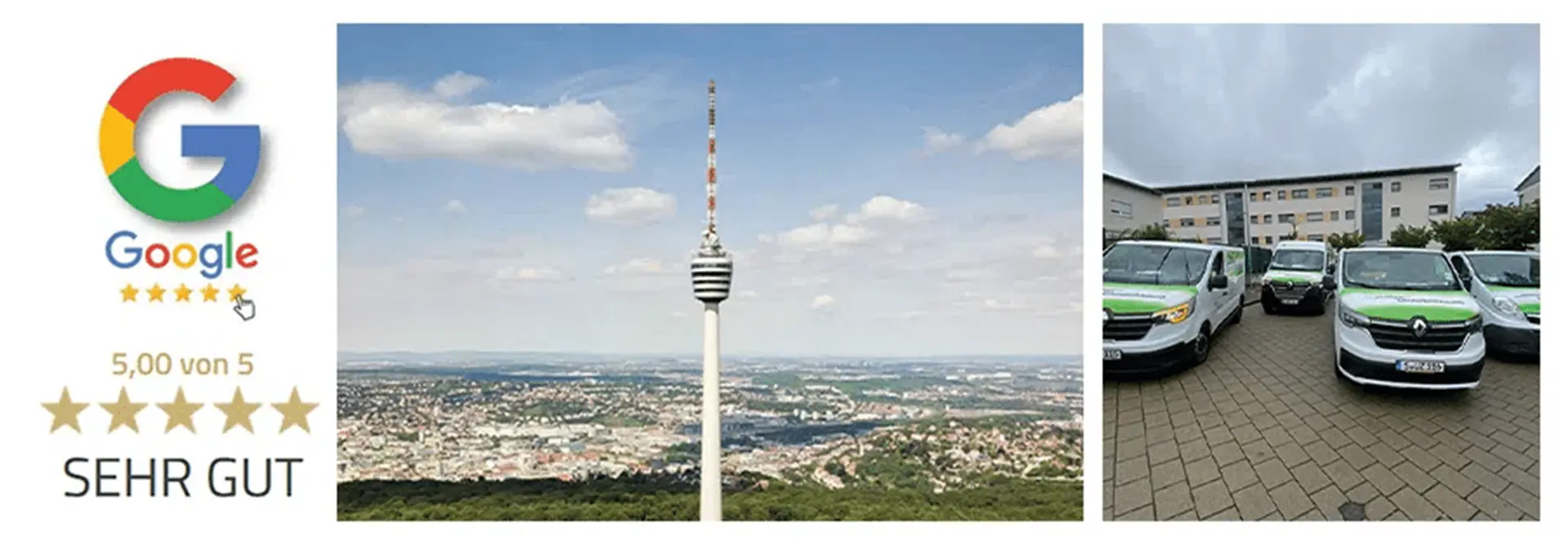 Entrümpelung Stuttgart mit 5,0 Google-Bewertung, Stuttgarter Fernsehturm und Fuhrpark von Schnell Dienstleistungen