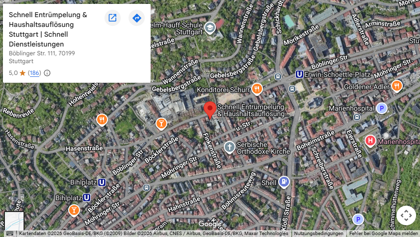 Google Maps – Schnell Entrümpelung & Haushaltsauflösung Stuttgart, Böblinger Straße 111, 70199 Stuttgart