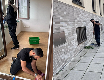 Gebäudereinigung in Stuttgart durch Schnell Dienstleistungen – Mitarbeiter reinigen eine Wohnung und übernehmen die Kehrwoche